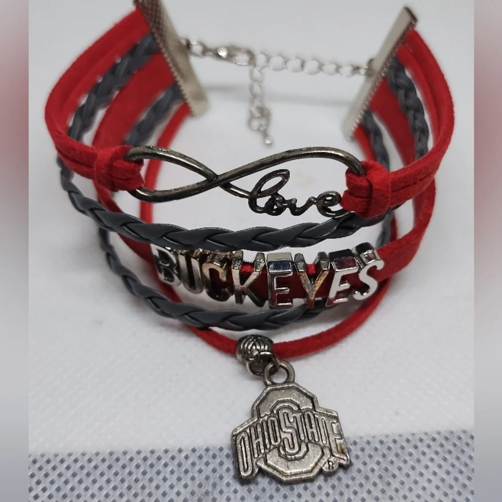 Women's Ohio‎ State Buckeye's Bracelet Leather Braided Layered New f52